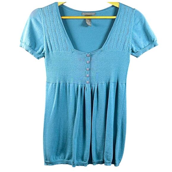 Knit Babydoll Pleated Buttons Short Sleeve Cottage Casual Coastal Women Medium - Picture 1 of 7
